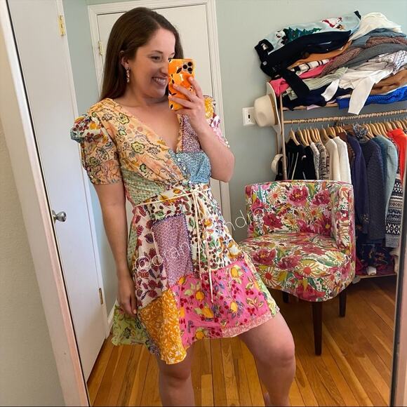 NWT SALONI Lea Cotton V Neck Button Patchwork Fruit Colorful Mini Dress 8 - Picture 6 of 16
